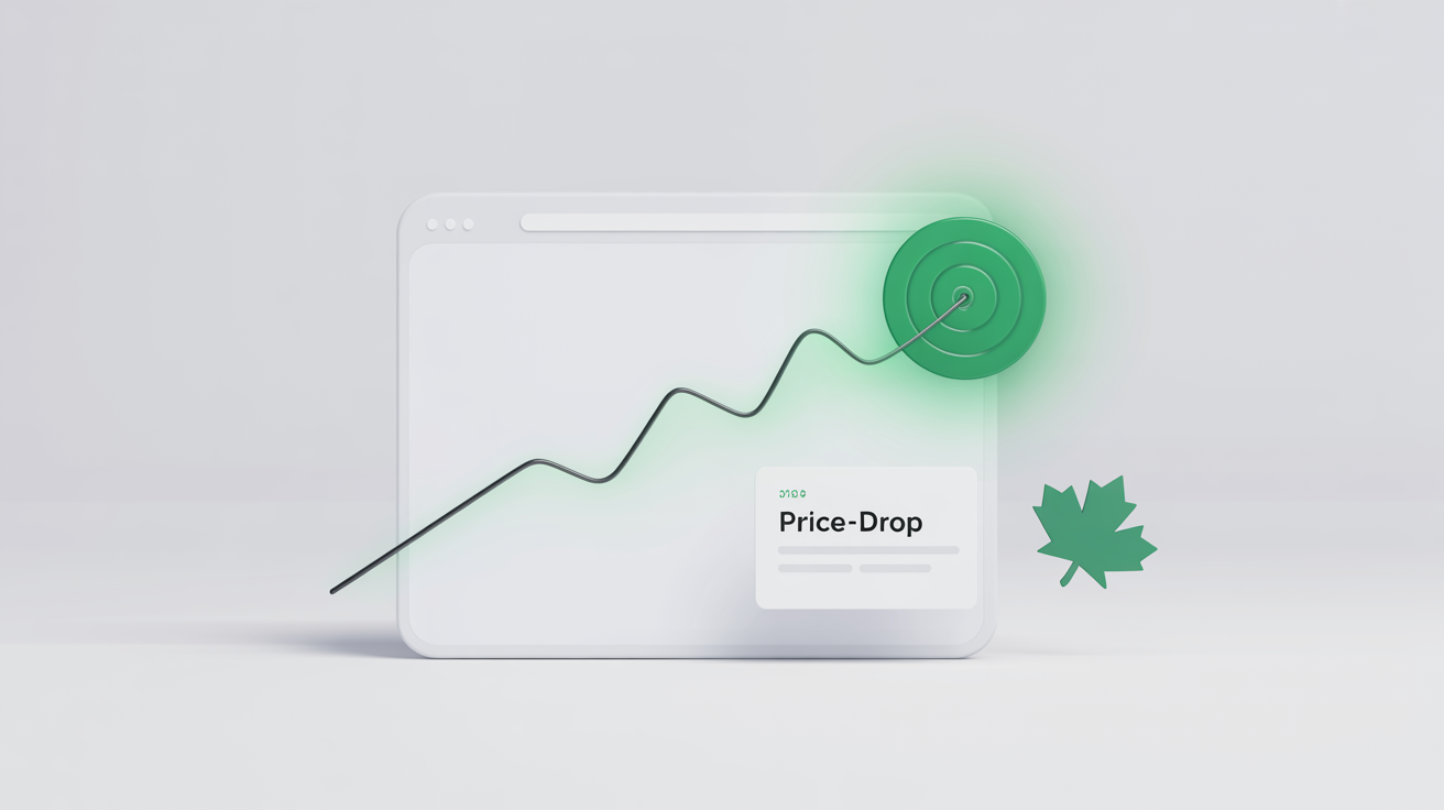 Maple browser extension showing a product price chart with a green target line and an all-time-low marker.
